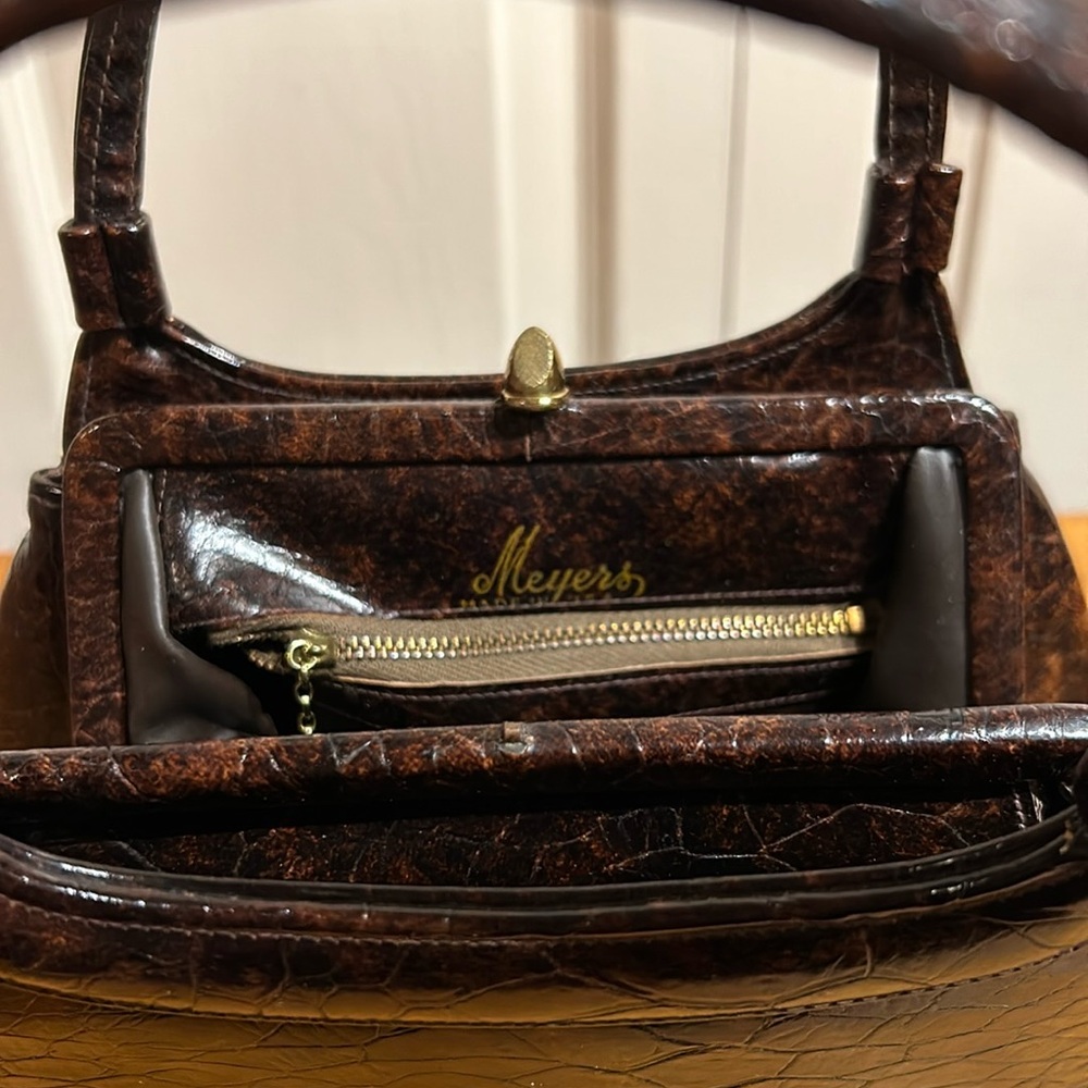 Meyers Mid Century Modern Brown Reptile/Crocodile Handbag Made in USA - Picture 4 of 15